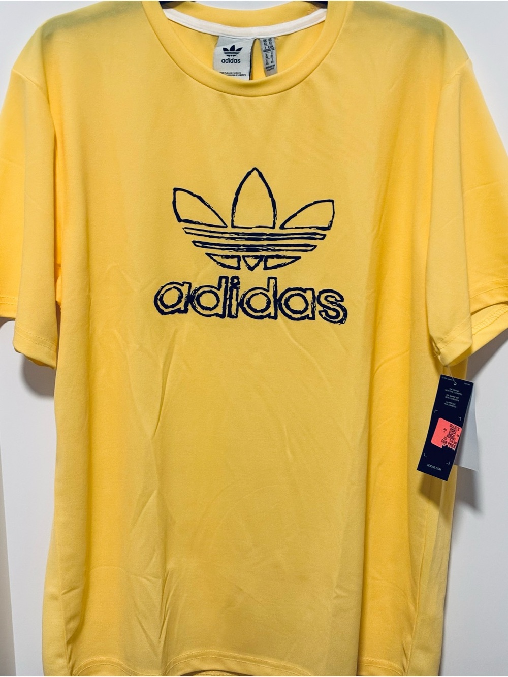 adidas Men's Yellow Trefoil Logo T-Shirt polyester.